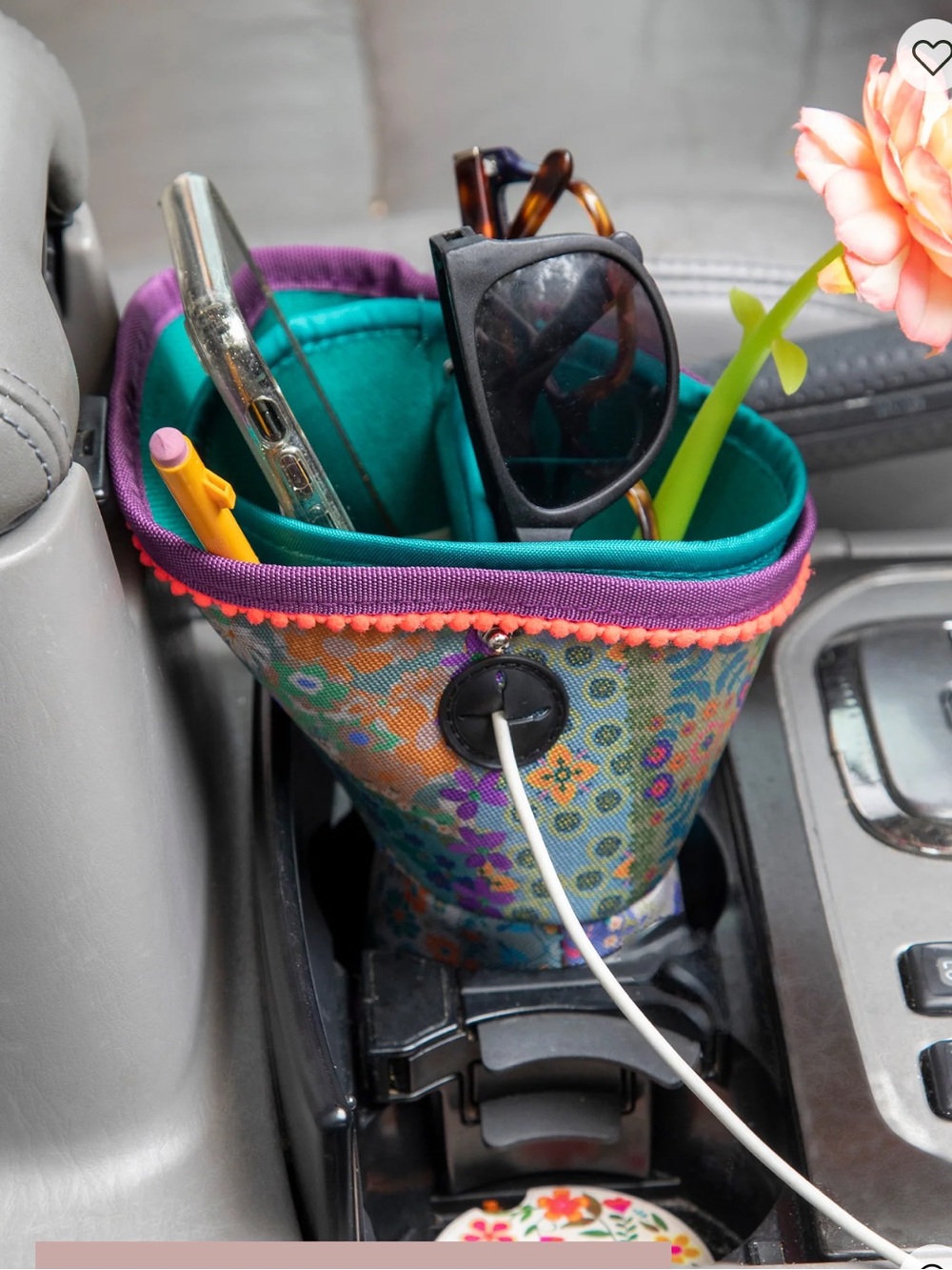 NATURAL LIFE Teal and Purple Floral Car Organizer Cup